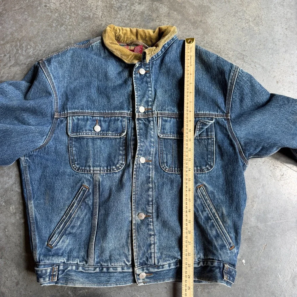 Vintage Banana Republic Trucker Jacket Mens Medium Blue Denim Blanket Lined 90s